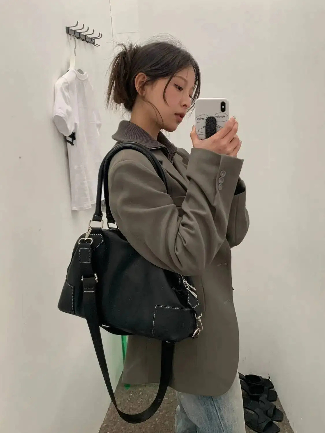 Bloom Retro Large Capacity Tote Women Vintage Soft Leather Casual Shoulder Bags Ladies Y2k Grunge Handbag Messenger Bag