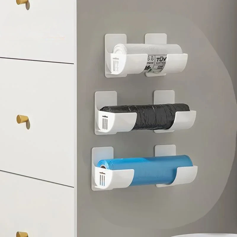 

4/2pcs Kitchen Bath Wall Mount Plastic Poly Trash Waste Bag Roll Holder Dispenser Freshness Film Roll Storage Rack for Closet