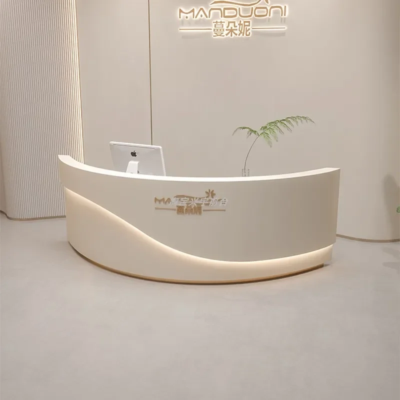 Pulpitos para iglesias de madera, mueble para efectivo, mostrador de recepción, escritorio, oficina de esquina pequeña y larga con almacenamiento, Muebles de salón para Spa