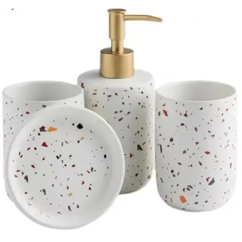 European Bathroom Decoration Set, Terrazzo Ceramic, Emulsion Bottle, Gargle Cup, Soap Dish, Art Supplies
