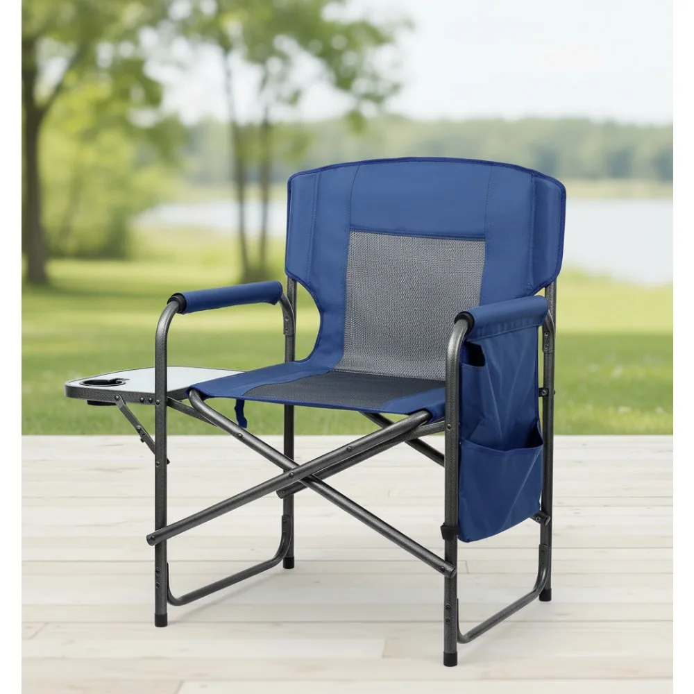 

Heavy Duty Camping Chair with Side Table & Pockets, 450lbs Capacity, Portable Foldable Outdoor Directors Chair