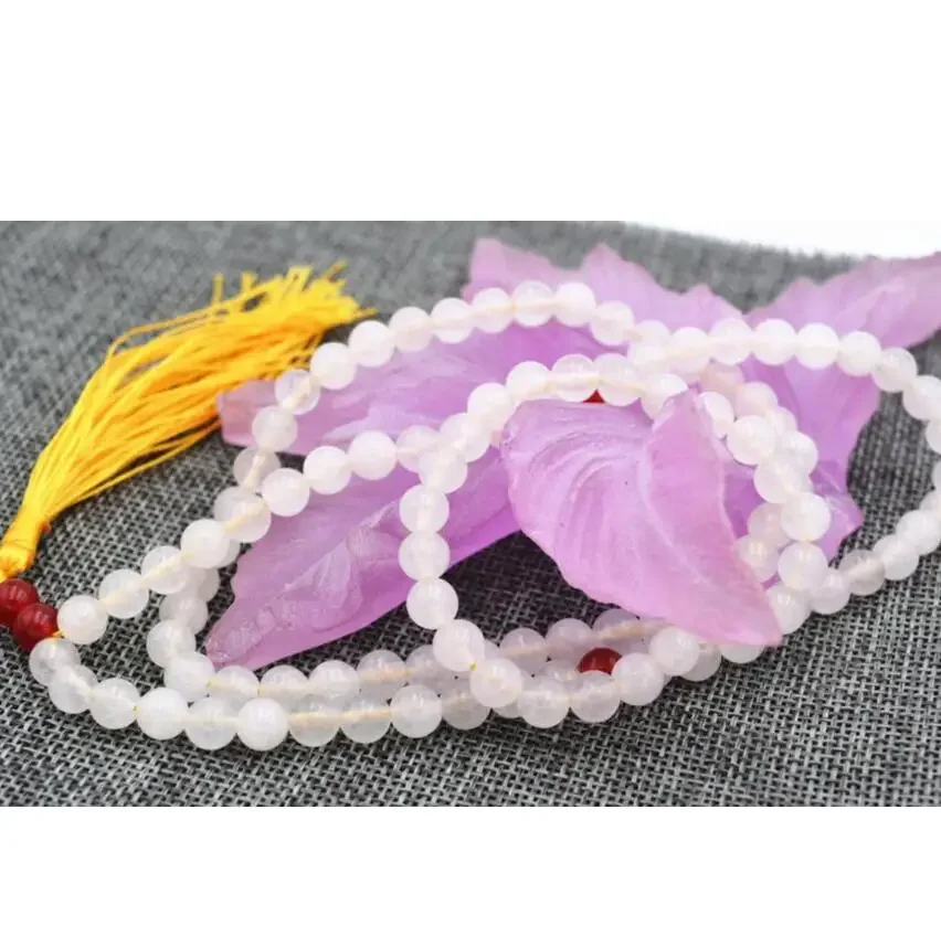 

Fashion jewelry Natural 6mm stone Buddhist white jade 108 Prayer Beads Mala Bracelet Necklace AA jade Jewelry cry