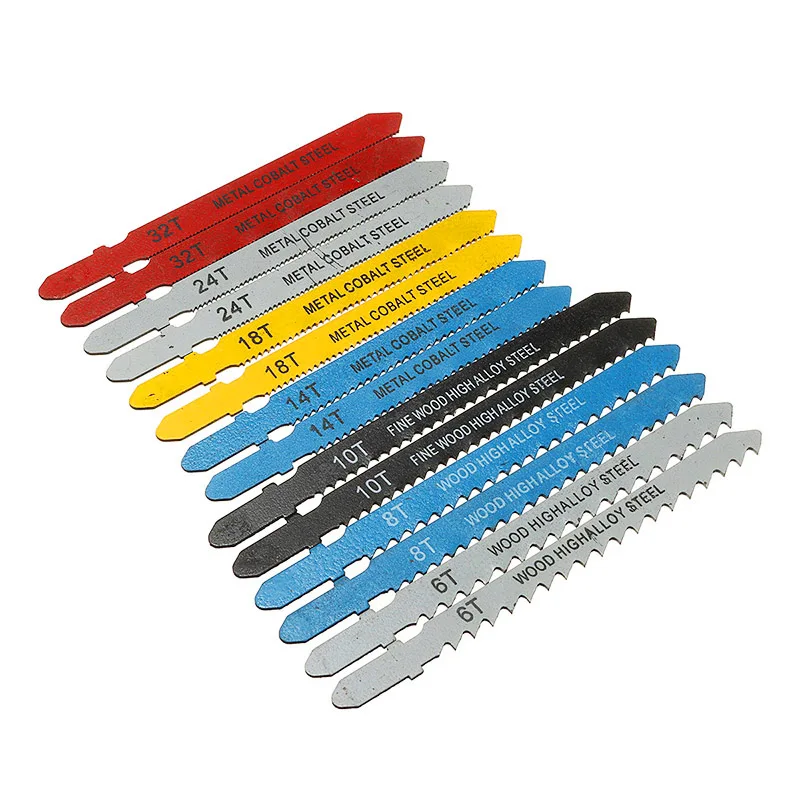 14pcs Jigsaw Blade Assorted T-shank Set Metal Steel Jigsaw Blade Set Fitting For Plastic Metal Cutting Woodworking Tool