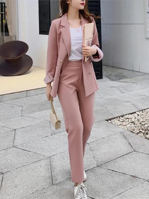 Conjunto de dos piezas para mujer Blazer y pantalones ajustados traje de moda para oficina novedad AliExpress