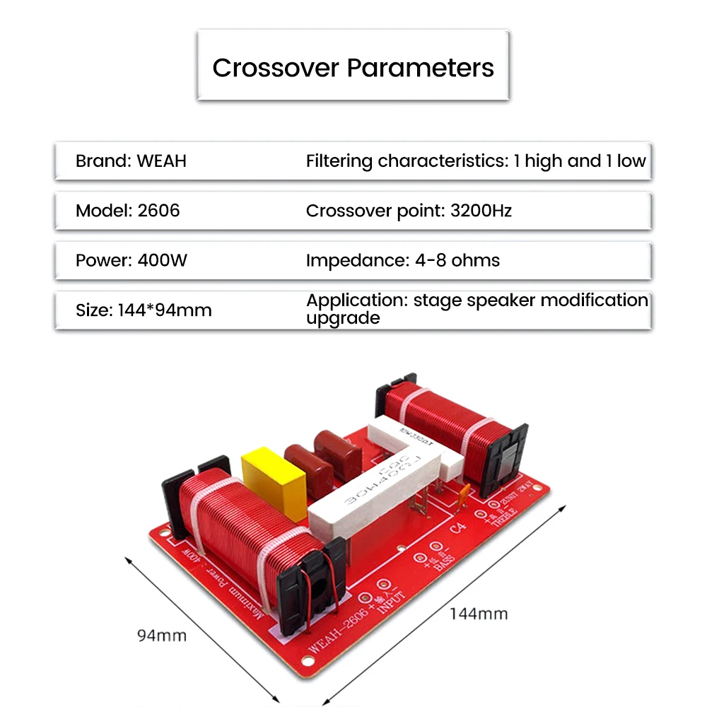 400W 2-Ways Audio Speaker Crossover Treble Bass Filter Frequency Divider for Stage Speaker Home Theater 3200Hz DIY