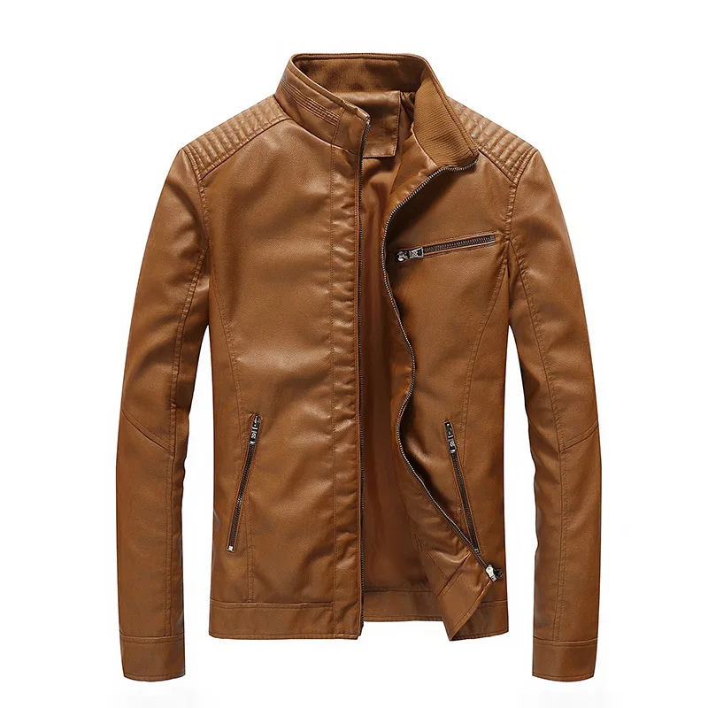 

Men's Spring Autumn PU Leather Jaet Thin Motorcycle Waed Outerwear Long Sve Casual Sle Polyester Fiber No Brand