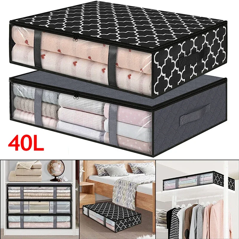 

New Underbed Clothes Storage Bag Transparent Visible Thin Quilt Storage Bag Zipped Organizer Wardrobe Storage Box Home Organizer