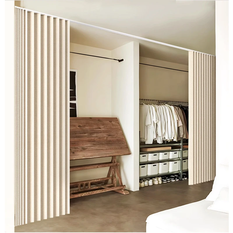 Foldable Partition Curtain for Flexible Space Thick Large Coverage with Smooth Metal Hooks Durable Stylish Room Divider