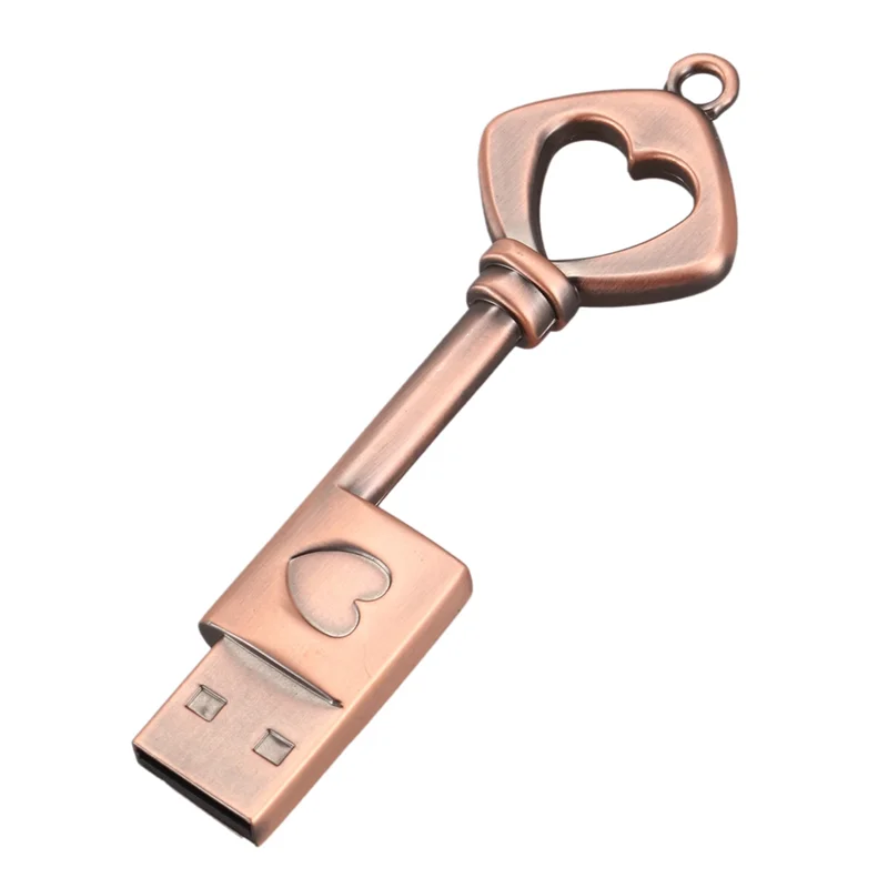 3X USB 2.0 محرك أقراص USB معدني مفتاح محرك فلاش USB على شكل قلب من النحاس النقي (نحاس، 8 جيجابايت)-AB01 #5