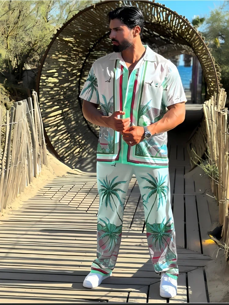 Abito da spiaggia Casual a maniche corte con stampa camicia da uomo