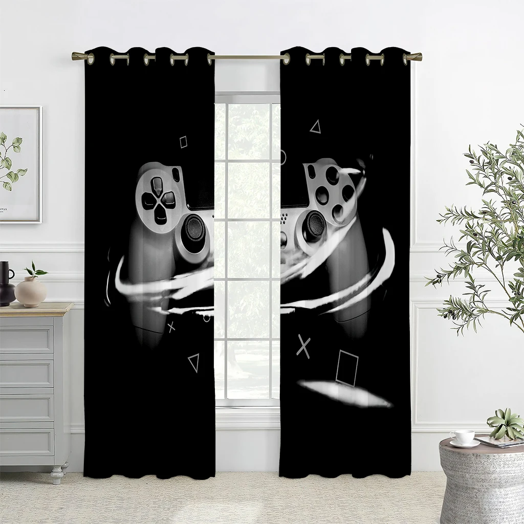 3D Cartoon Game Handle Curtains, Cool Electronic Controller Curtains, 2 Panels, Kids Room, Bedroom, Living Room, Balcony Decor