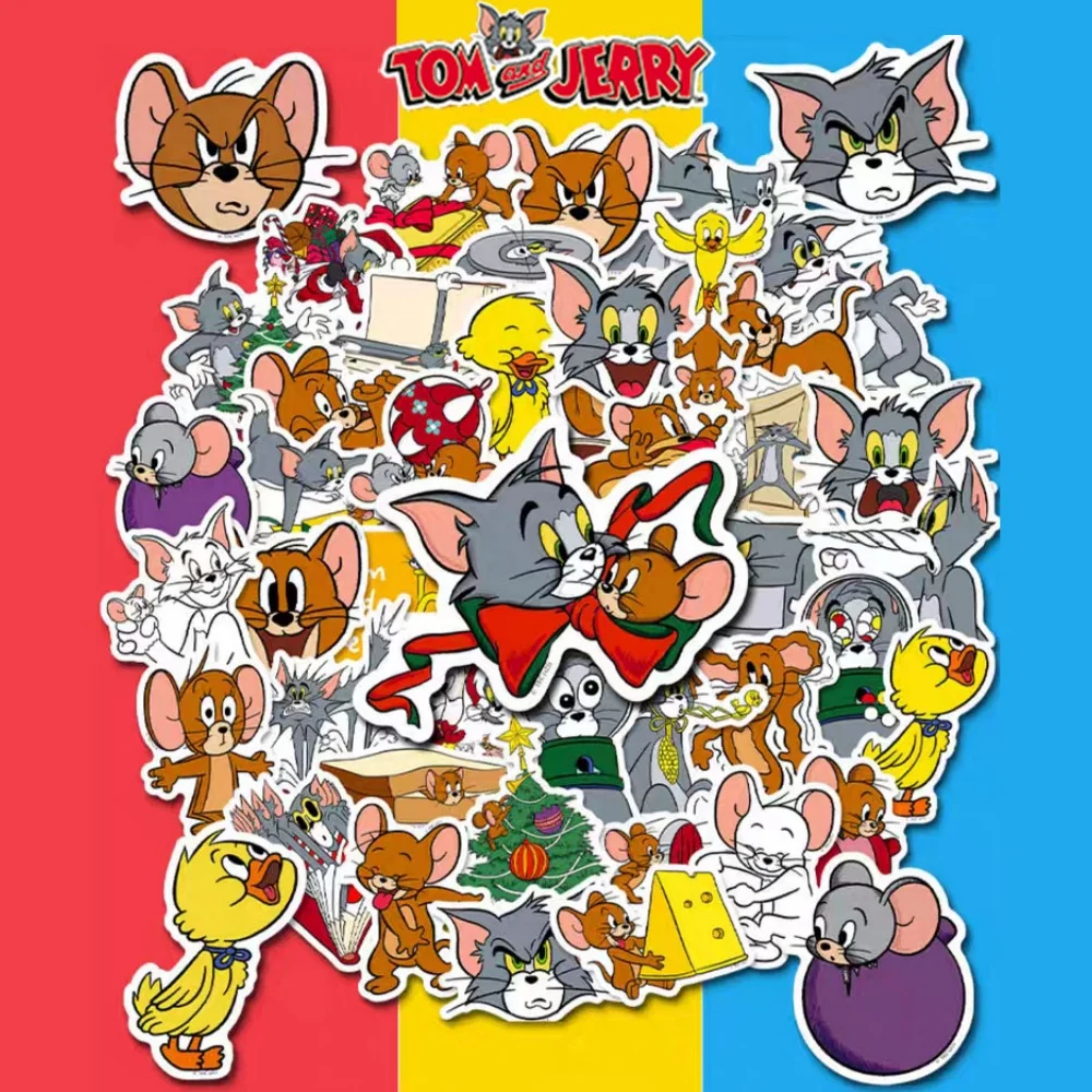 50Pcs Genuine Anime Tom And Jerry Sticker Kawaii Cartoon Waterproof Stickers For Water Cup Skateboards Luggage Decor Decal Gifts