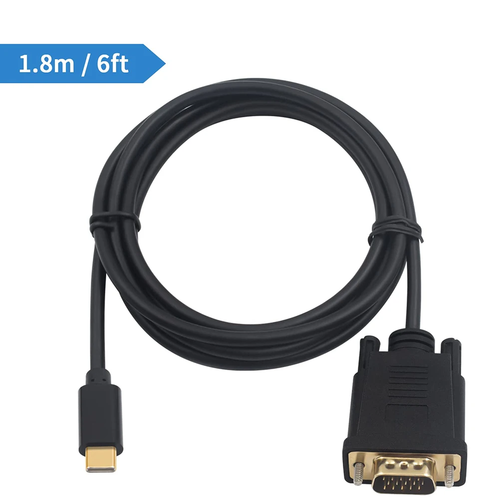 USB-C Converter Thunderbolt3 to VGA Adapter Cable Type-C to 15Pin VGA 1080P Video Cord for Macbook Pro Laptop Monitor Projector