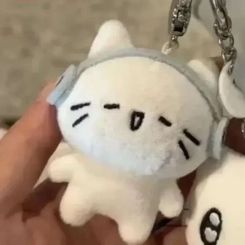 Cute Headphones Kitten Couple Keychain Mini Crying Cat Doll Plush Keyring Cartoon Dog Bee Bag Pendant Charms Backpack Decoration image 4