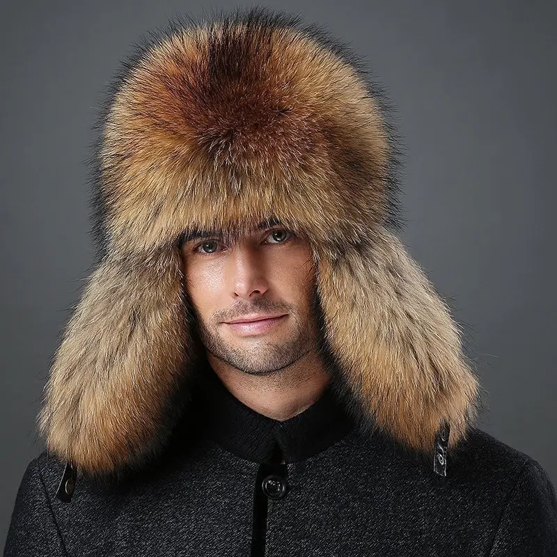 

Men's Winter Warm Bomber Hat Daily Wear Fluffy Fox Fur (58-60cm) with Lambskin Top Foldable Ear Flaps Good Breathability