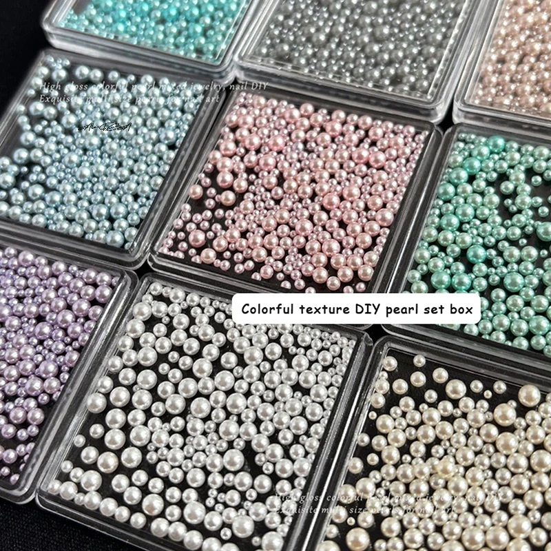 الملونة اللؤلؤ مسمار الزينة مختلط الحجم 3D متعدد الألوان جولة اللؤلؤ لامعة مانيكير مسمار الفن سحر مجموعة صناديق DIY بها بنفسك مسمار الفن