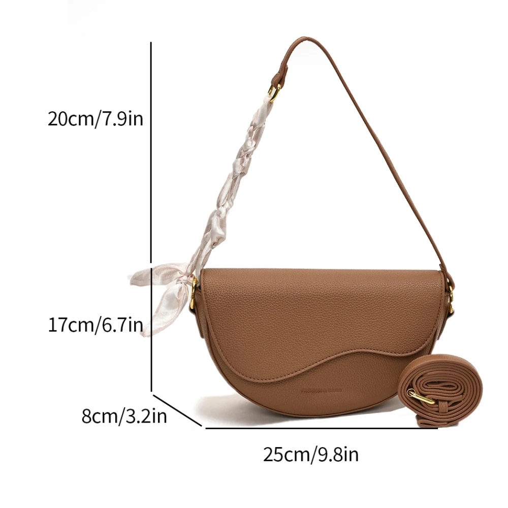 Bolsa crossbody sela pequena para mulheres, design semicírculo, bolsa de axila de couro PU, bolsa prateada, tendência