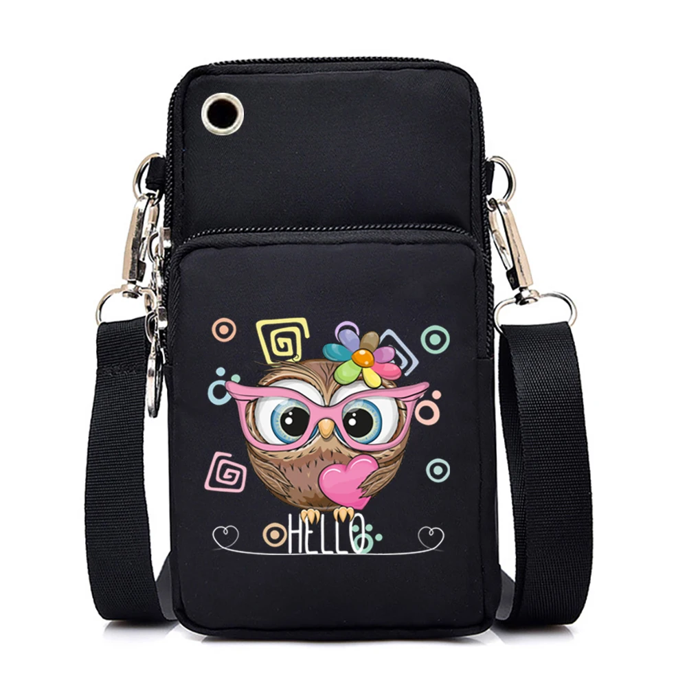 Nowe mini torby na telefon komórkowy dla kobiet Cute Animal Owl Lady Shoulder Bag Teen Girls Cartoon Wrist Purses and Handbags