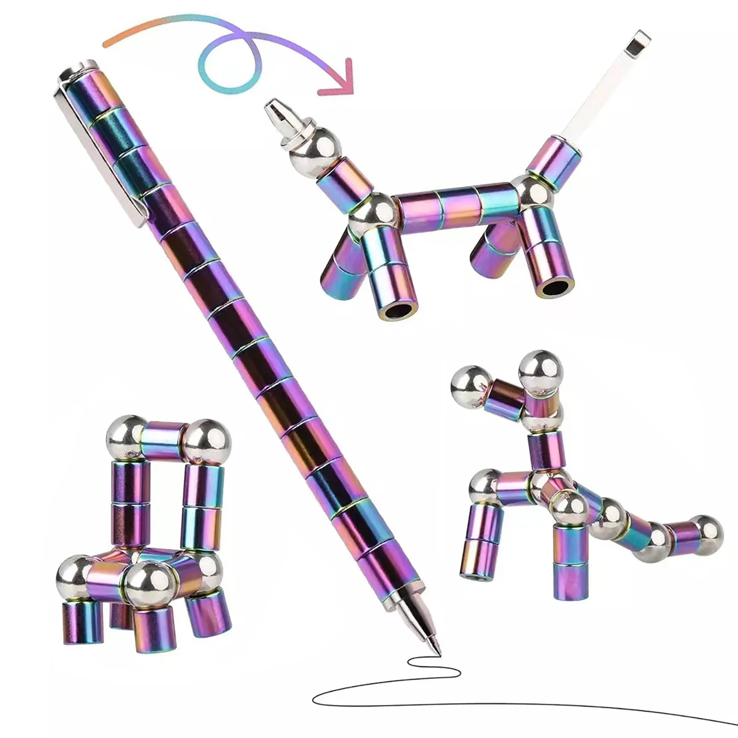 Caneta magnética criativa multifuncional para aliviar o estresse com tecnologia preta e caneta magnética versátil