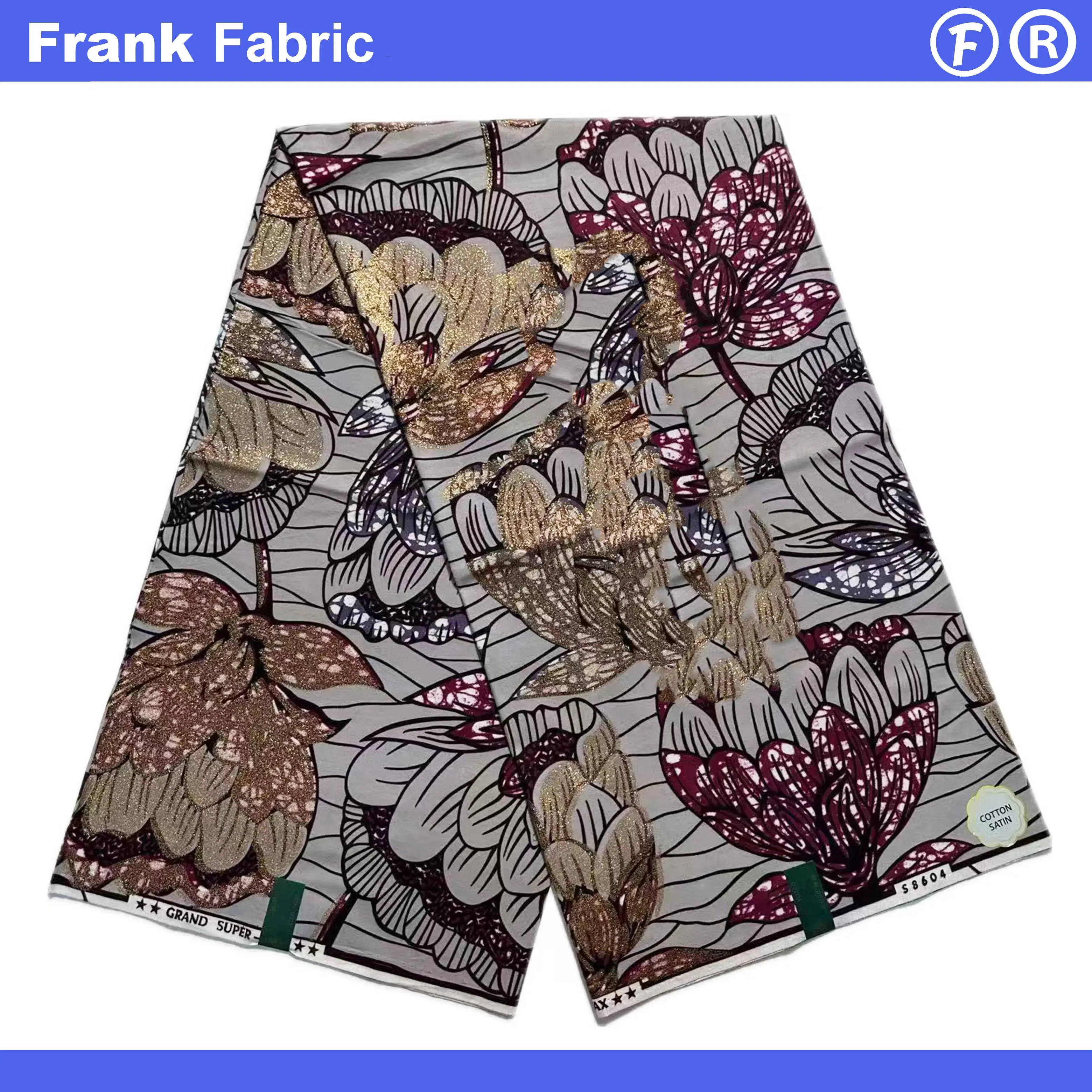 

6-ярдовая голландская ткань Анкара с блестками в стиле батик Grand Super Sparkle, хлопковая ткань с африканским восковым принтом для шитья платья FF2508.033