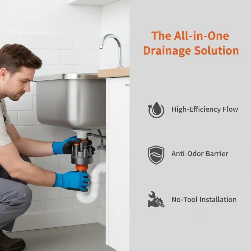 Odor Proof 5 in 1 Kitchen Pipe Connector Suitable for Dishwasher Sink Drain Sewer Leakproof Installation