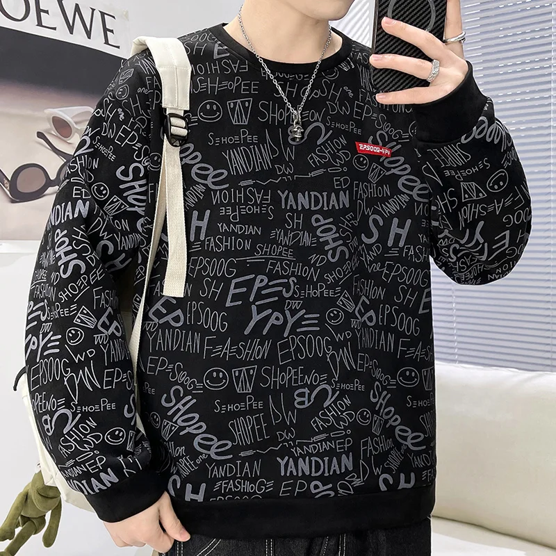 New Spring Autumn Casual Men's Loose Hoodies Harajuku Suede Sweatshirt Youth Hip Hop Streetwear Pullover Long Sleeve Top Clothes