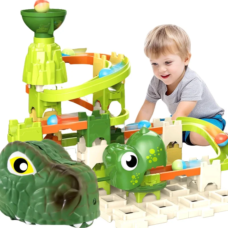 Children  Marble Run Maze Dinosaur Catapult Ball building blocks Building Brick Maze Ball Game Educational Learning Toy HBD Gift