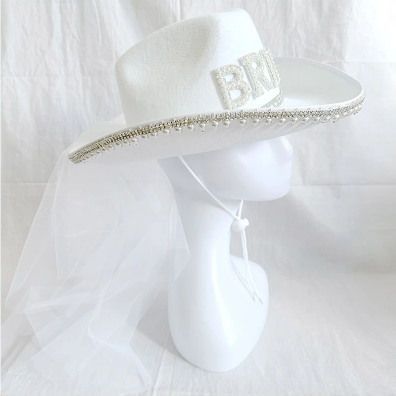 Bride Cowboy Hat With Veil Bachelorette Party Hat Bride Hat Bride Cowgirl Hat with Veil Bridal Party Hat Bride To Be hat