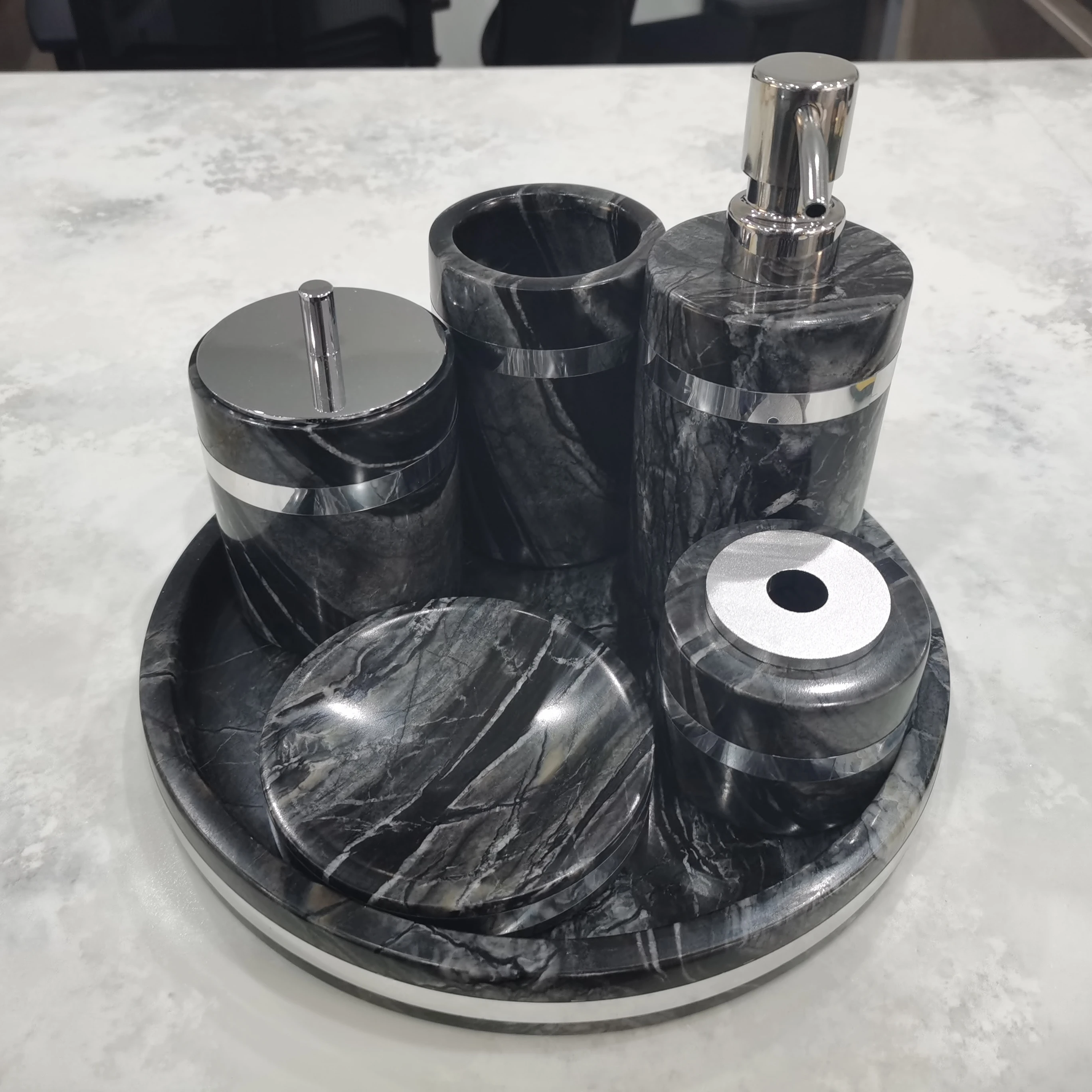 

2024 Best Selling High Quality Natural Marble Stone Unique Art Design Bath Accessories Set