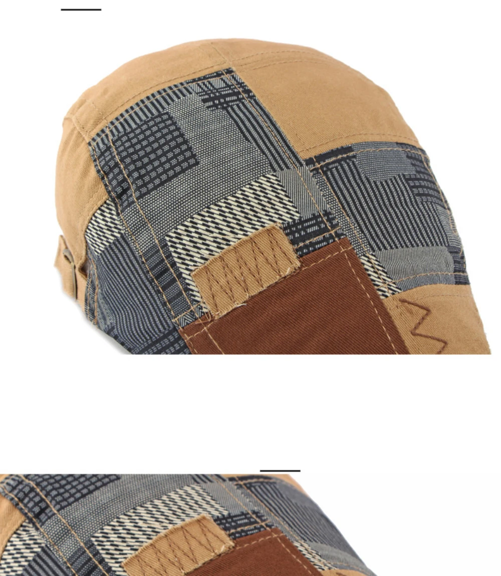 HT5142 Herren- und Damen-Baskenmütze, Retro-Künstler-Malermütze, Baumwoll-Flatcap für Männer und Frauen, Frühling, Sommer, Herbst, Patchwork-Baskenmütze – Detail 3