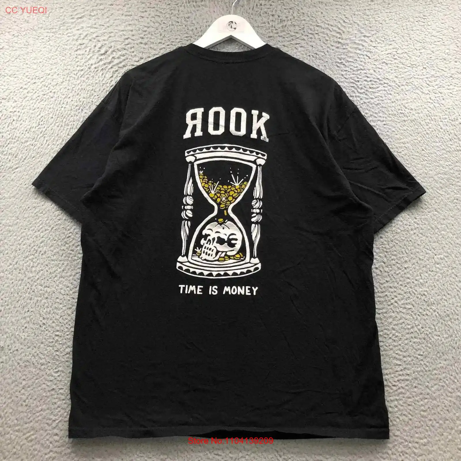 Rook Time Is Money T-Shirt Men's XL Short Sleeve Graphic Crew Neck Black long sleeves