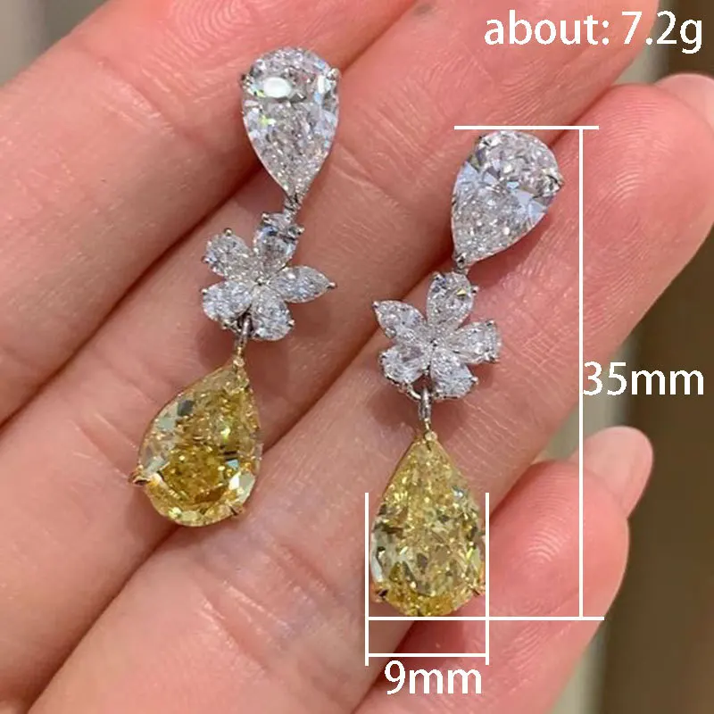 Flower Lab Topaz Diamond Dangle Earring Jewelry 925 Sterling silver Party Wedding Drop Earrings for Women Engagement Gift