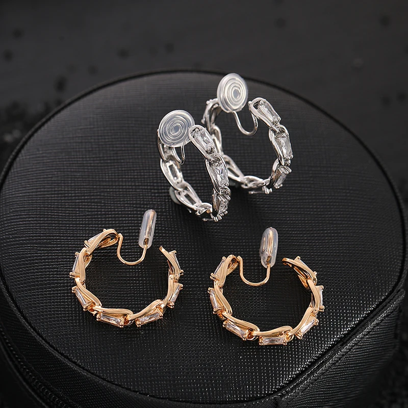 2022 New Elegant C-shaped Zirconia Earrings Without Piercing Mosquito Coil Ear Clips Female Korean Temperament  Earrings Jewelry