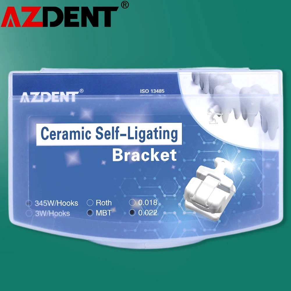 Azdent Dental Self-Ligating Orthodontic Ceramic Bracket Roth / MBT 0.022 With Hook 3-4-5