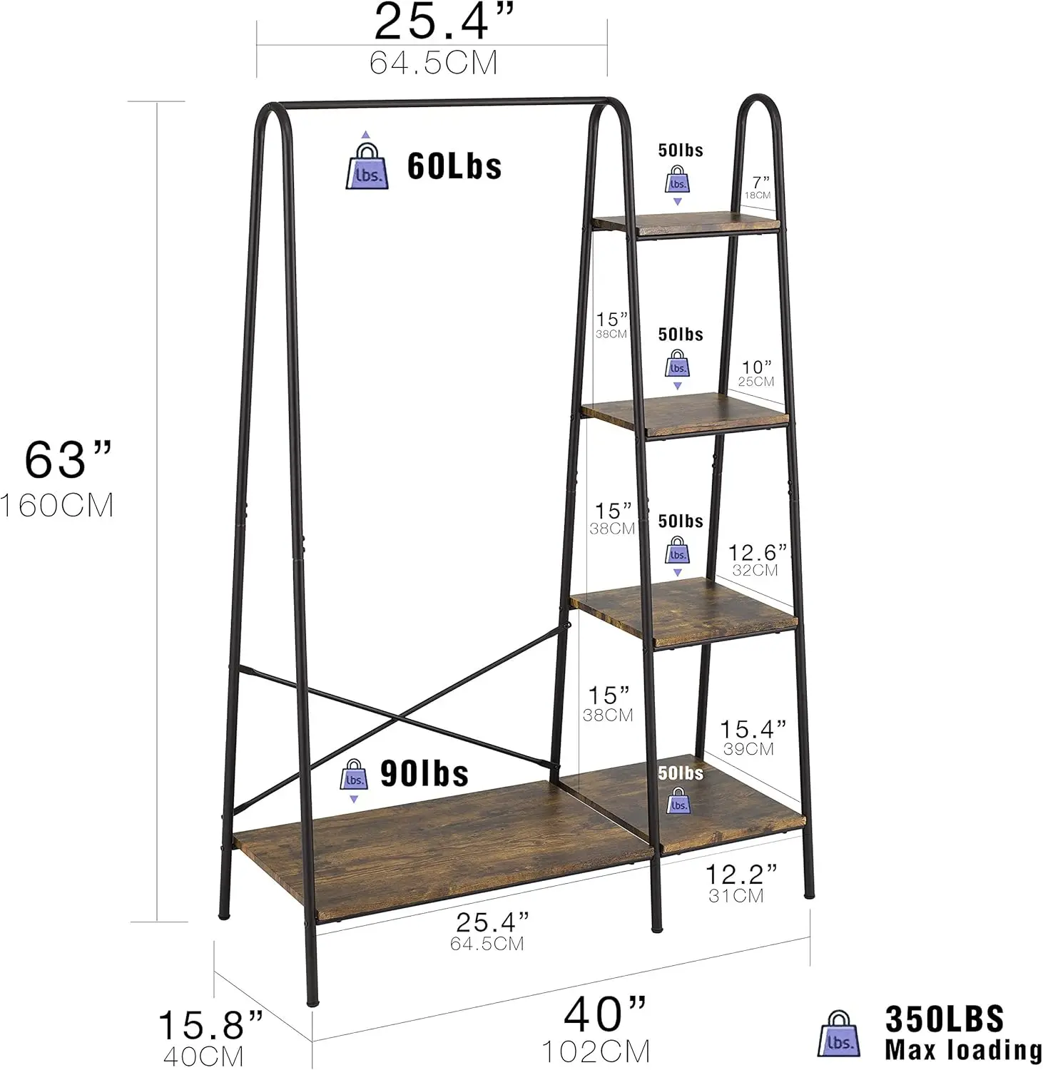

Rustic Clothes Rack, Clothing Rack for Hanging Clothes Heavy Duty Garment Rack with 5 Wood Shelves Freestanding Portable·On Sale
