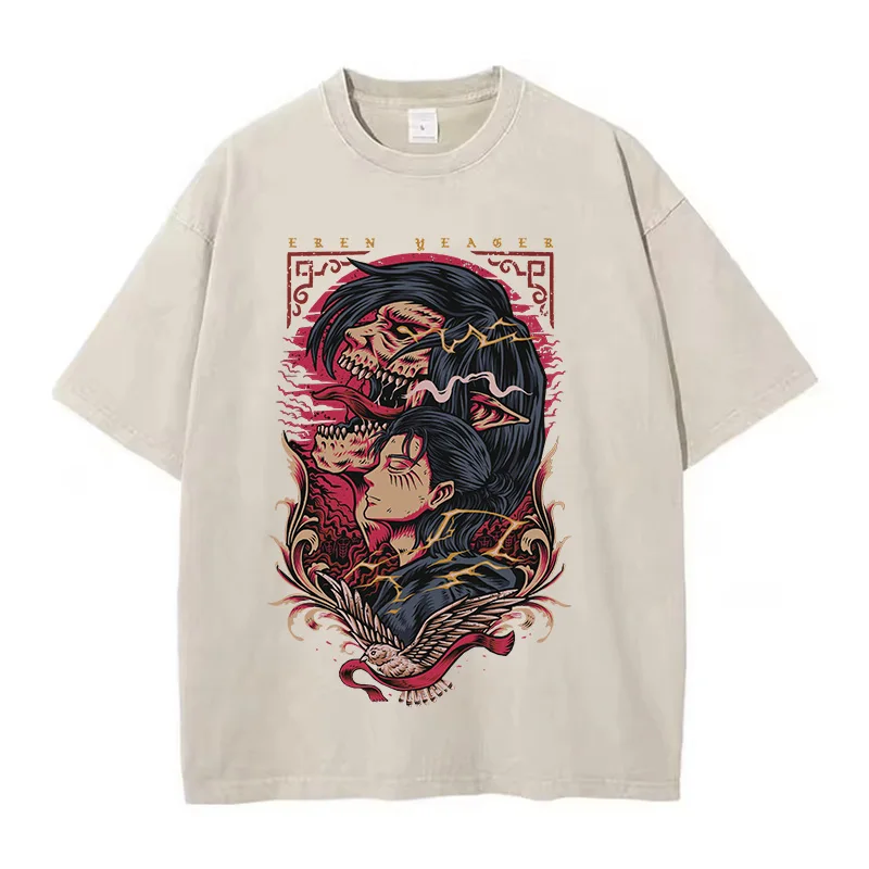 Anime Attack On Titan T-Shirt Hip Hop Oversized Streetwear Vintage Printed Washed Short Sleeve T Shirt Summer Male Tops