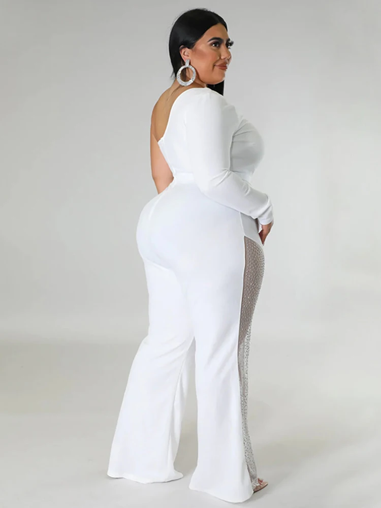 Elegant Party Jumpsuit for Women One Shoulder Female Jumpsuit Sexy Transparent Pants Plus Size Jumpsuit Wholesale Dropshipping