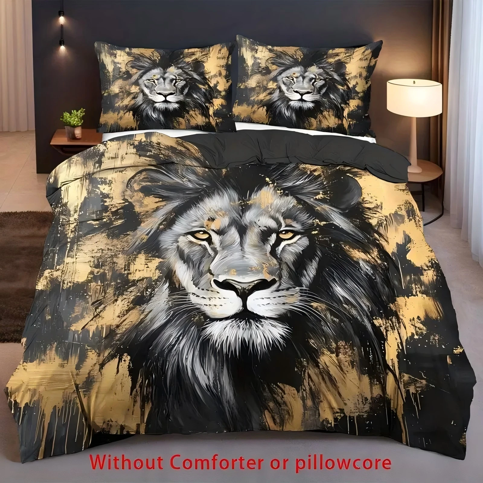 Retro Black Gold Lion 3D Printed Quilt cover set Home Textiles Bedding Set Lion Wildlife Theme Style Duvet Cover Set Pillowcases