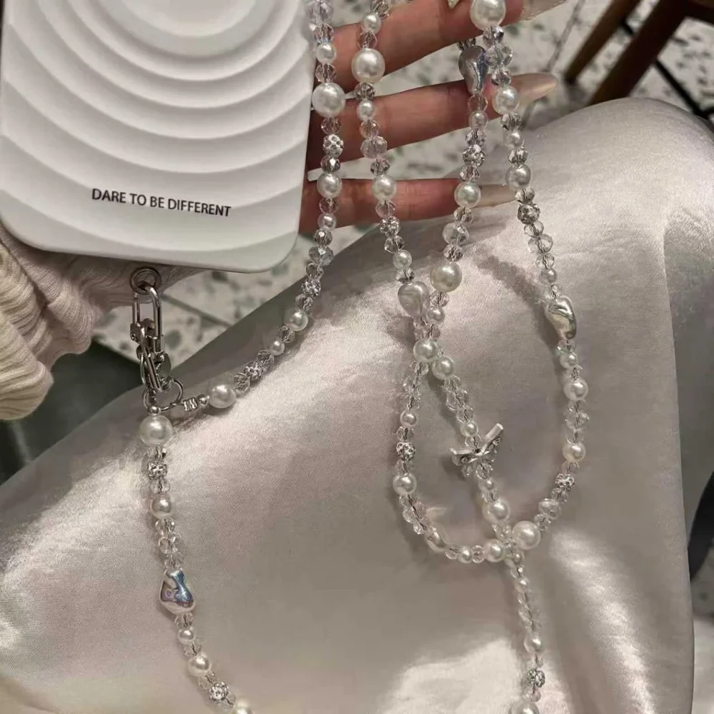 [a203] سلسلة هاتف محمول أصلية مطرزة بالكريستال الملون وسلسلة هاتف محمول بظهر قطري كريستالي وسلسلة طويلة