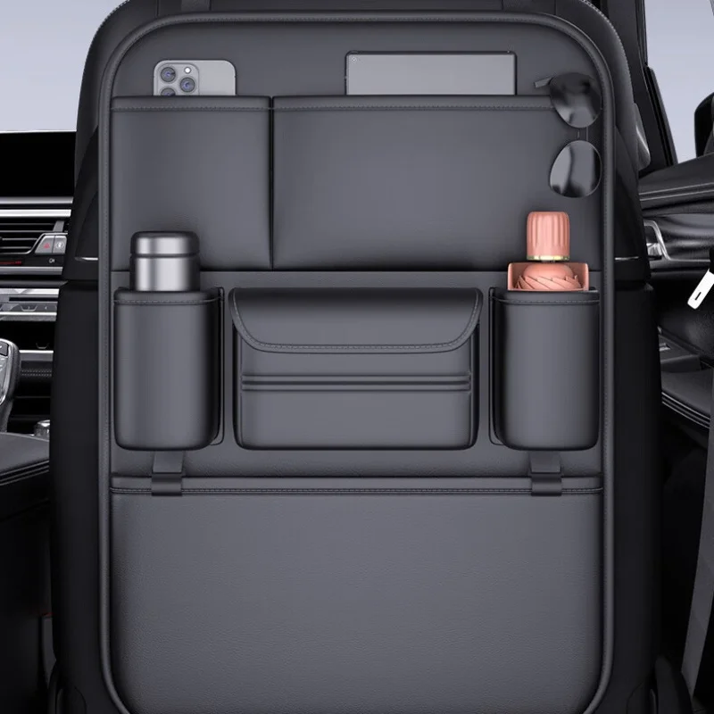 

Luxury Faux Leather Car Seat Organizer Large Capacity Multi Pockets Universal Fit Vehicle Interior Travel Accessories Black