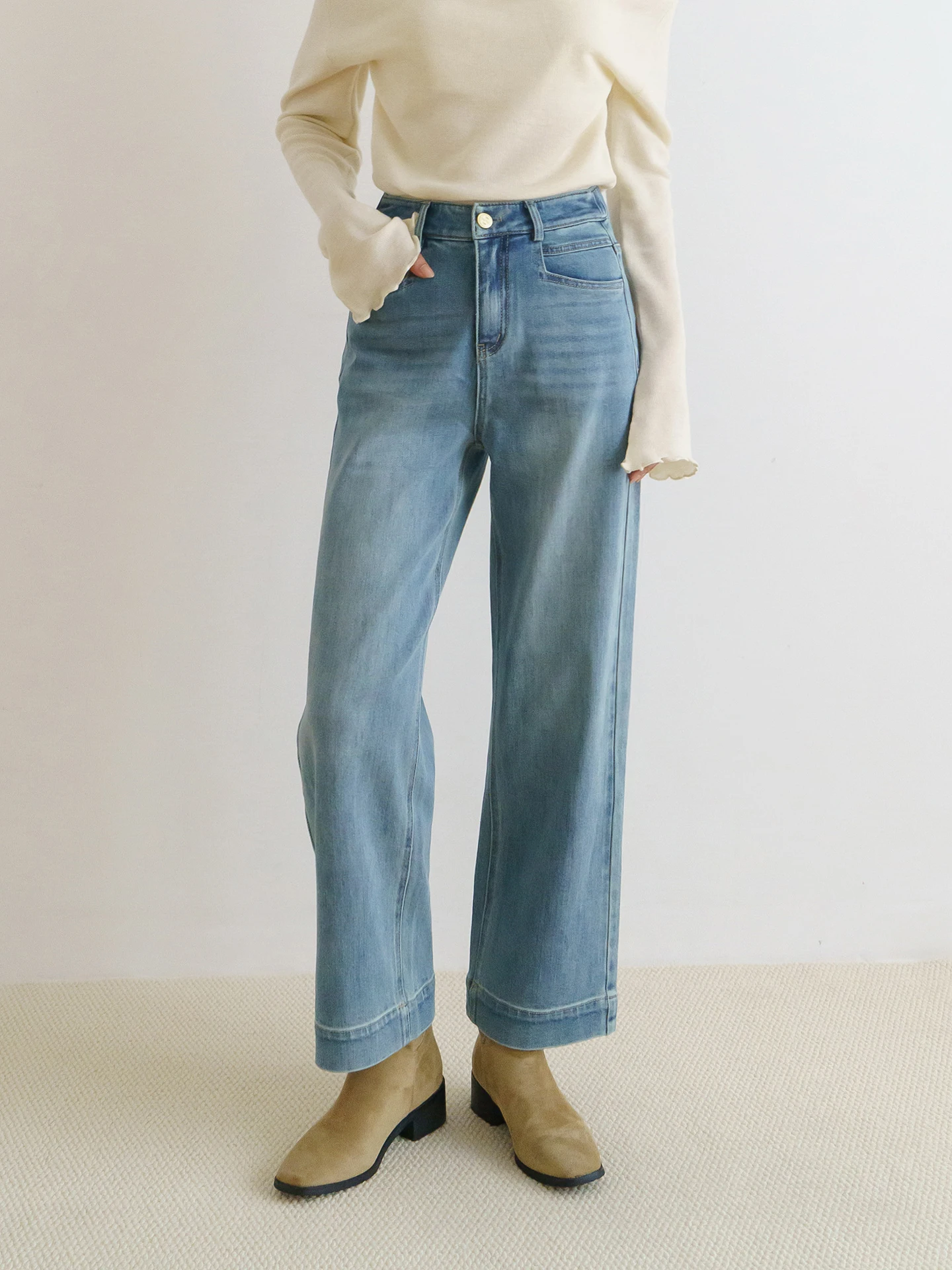 

Женские джинсы Floradance с высокой талией, прямого кроя, из хлопка, с микроэластаном, повседневные, новинка весны, из Китая