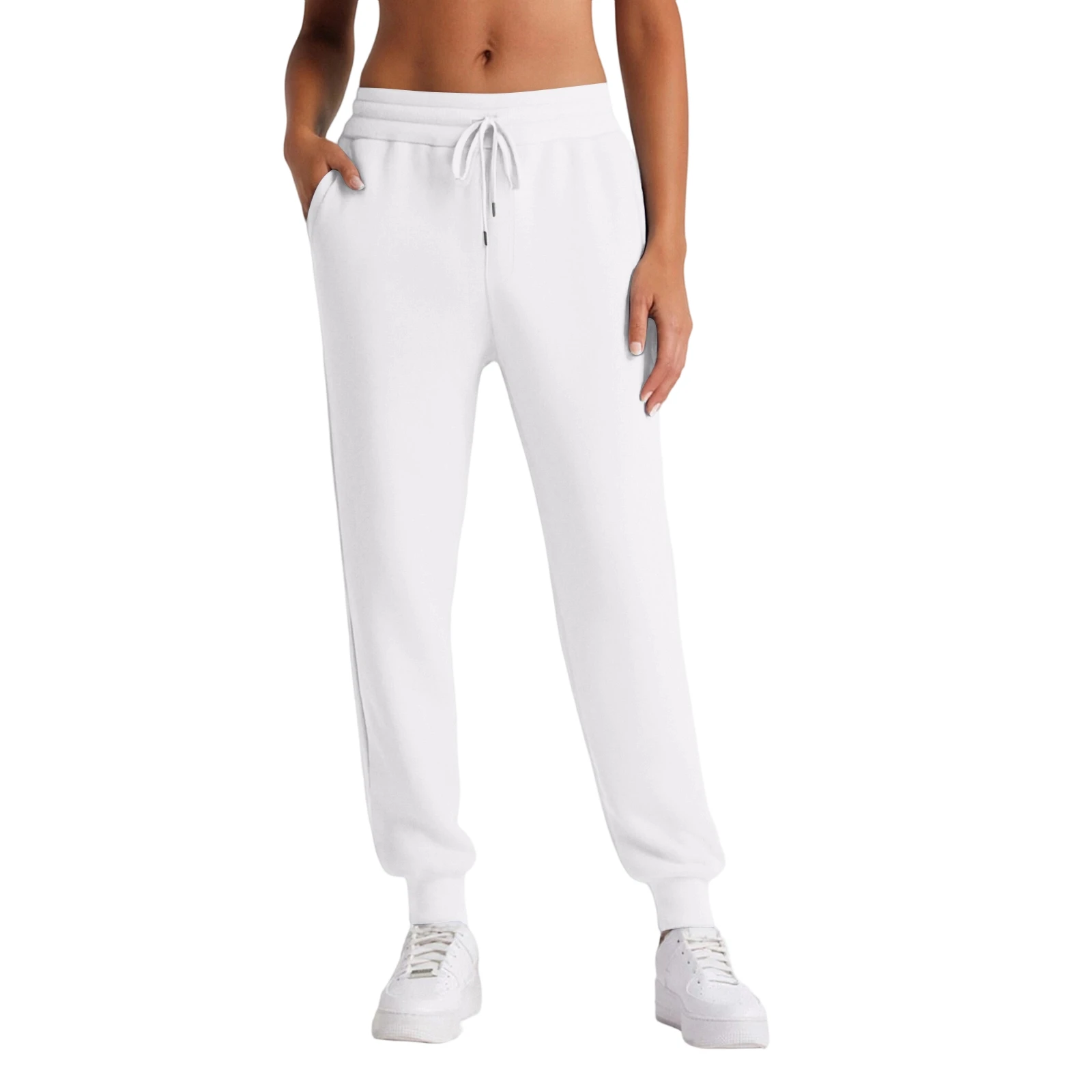 

Женские прямые брюки, модные однотонные повседневные брюки с высокой талией и карманами на шнурке, эластичной резинке на талии, спортивные штаны для женщин