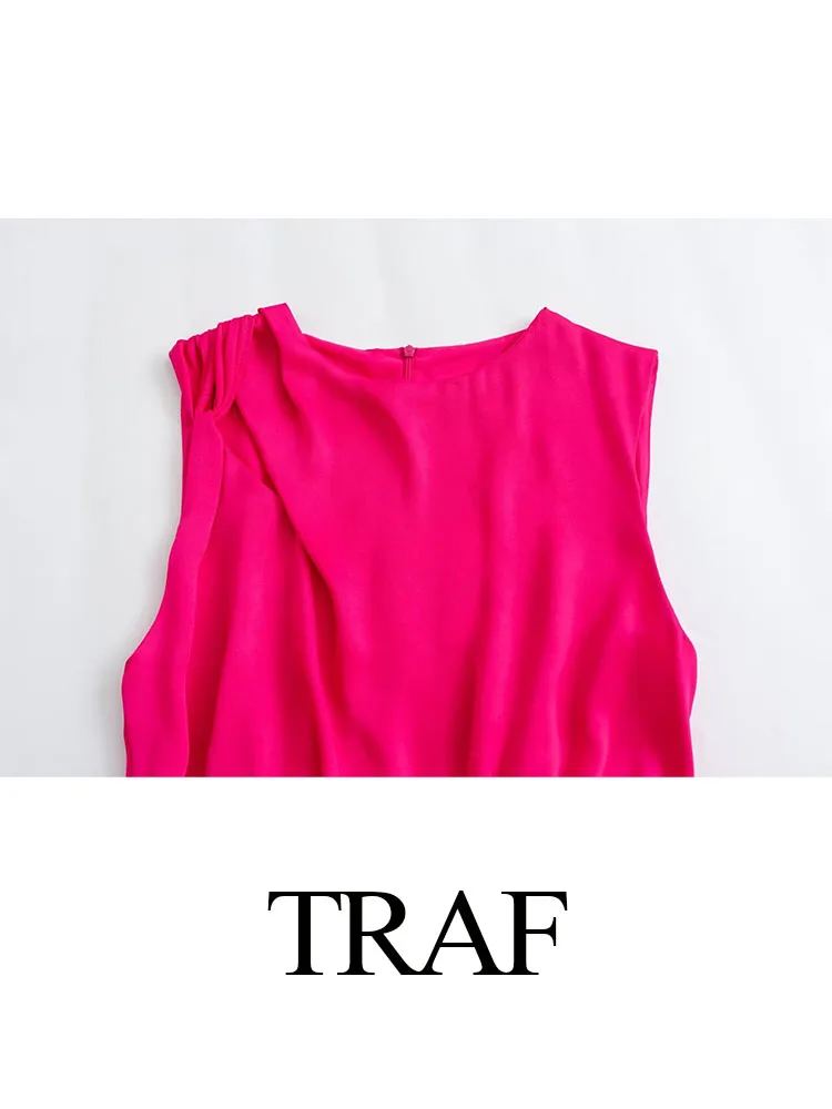 TRAF-Robe Longue en Fibre Satin pour Femme, Tenue de Soirée Élégante, Fente Froncée, Couleur Unie, Éducative, Nouvelle Mode, Été