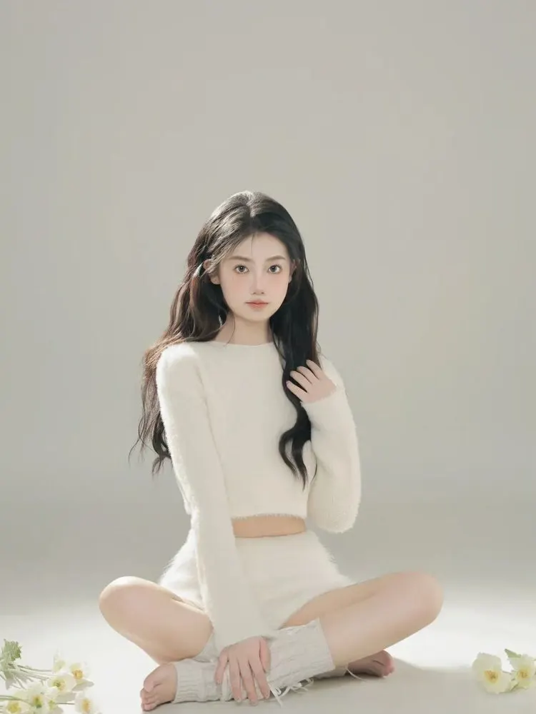 

Мягкий вязаный свитер из норкового бархата, белый, пушистый, осенне-зимний, новый, для повседневной носки, корейская версия, дышащий, приятный для кожи