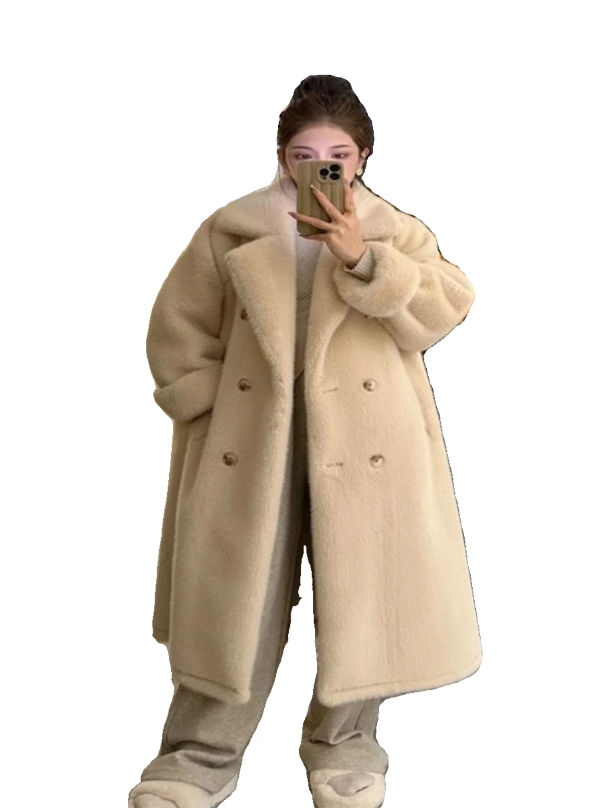 معطف طويل من Thiened مصنوع من الفرو المزيف من القطن معطف فرو صديق للبيئة بلون نقي دافئ من Busin Lady Sle