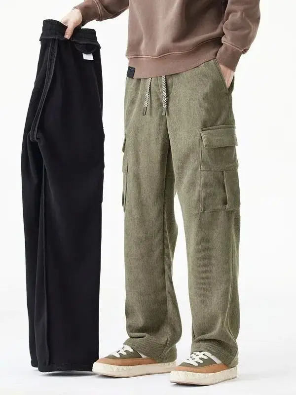 

Loose Straight Leg Pants Pure Color Wide Leg Trousers Casual Loose Fit Color Men's Pants Comfortable Polyester Fiber