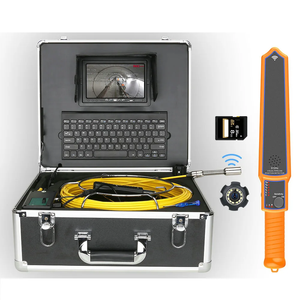 30M Water Pipe Line Inspection Camera Equipment With Meter Counter and Keyboard 512hz Sonde and Self-leveling Feature