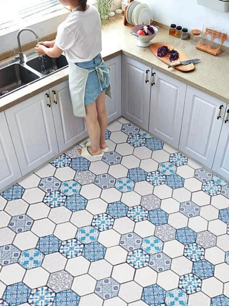 PVC Vinyl Self Adhesive Floor Stickers Bathroom Kitchen Non Slip Floors Tiles Thicken Stickers Waterproof Modern Home Decoration