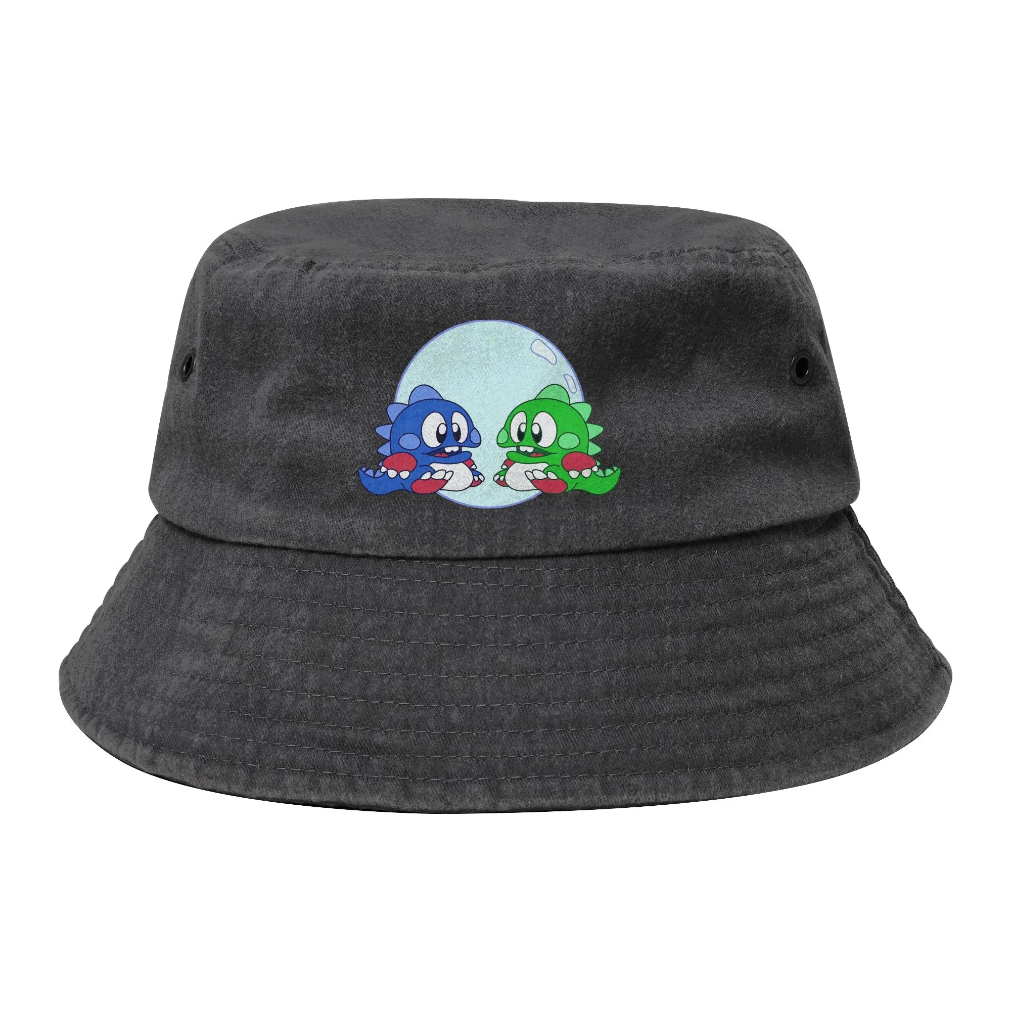 Girl Bucket Hats Bubble Bobble game characters Travel Headwear Foldable Outdoor Fishing Caps  Bob Hats Birthday Gift Idea