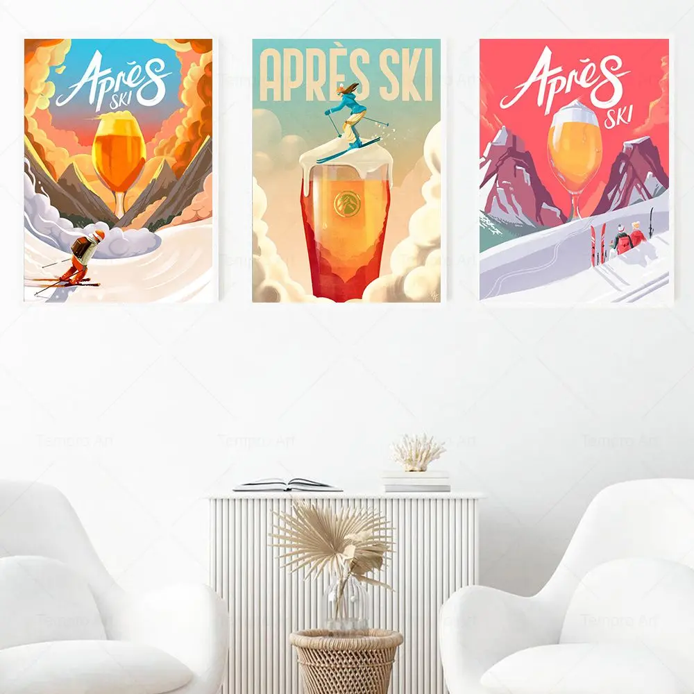 مضحك التزلج والبيرة الإعلان المشارك الديكور طباعة خمر فرنسا التزلج حائط لوح رسم صورة فنية غرفة ديكور الملصقات